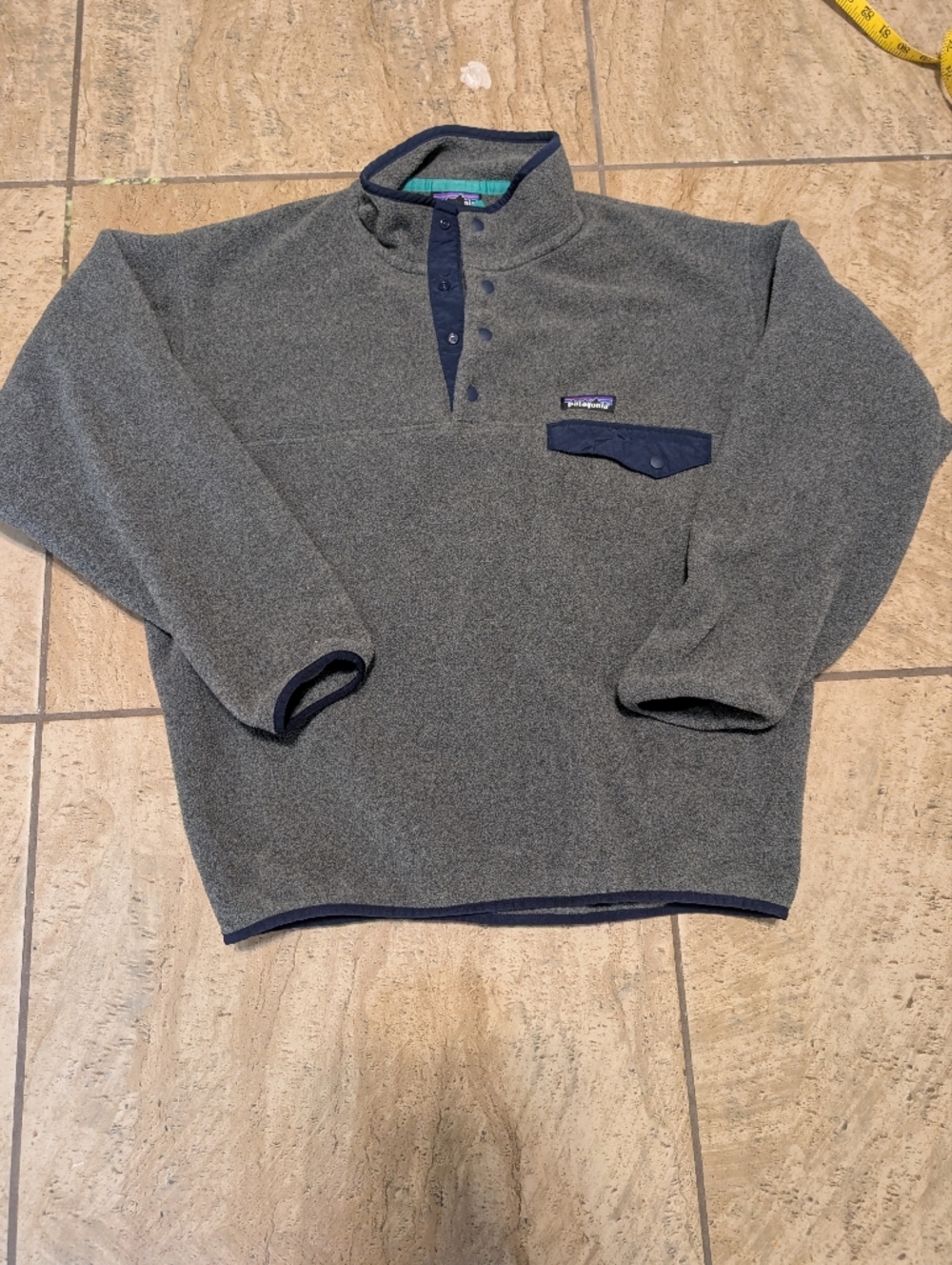 Vtg Patagonia Synchilla Fleece Snap-T Pullover Mens M Gray Navy Blue Jacket